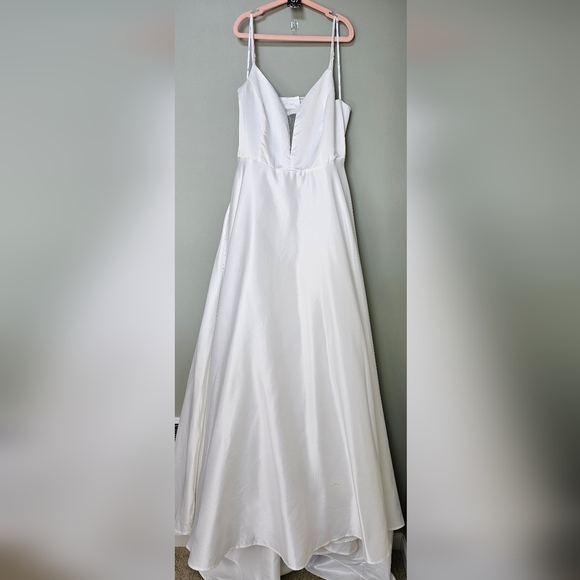 Lulus Exceptional Passion White Satin Cutout Maxi Dress Wedding Gown w Pockets L - Picture 10 of 15